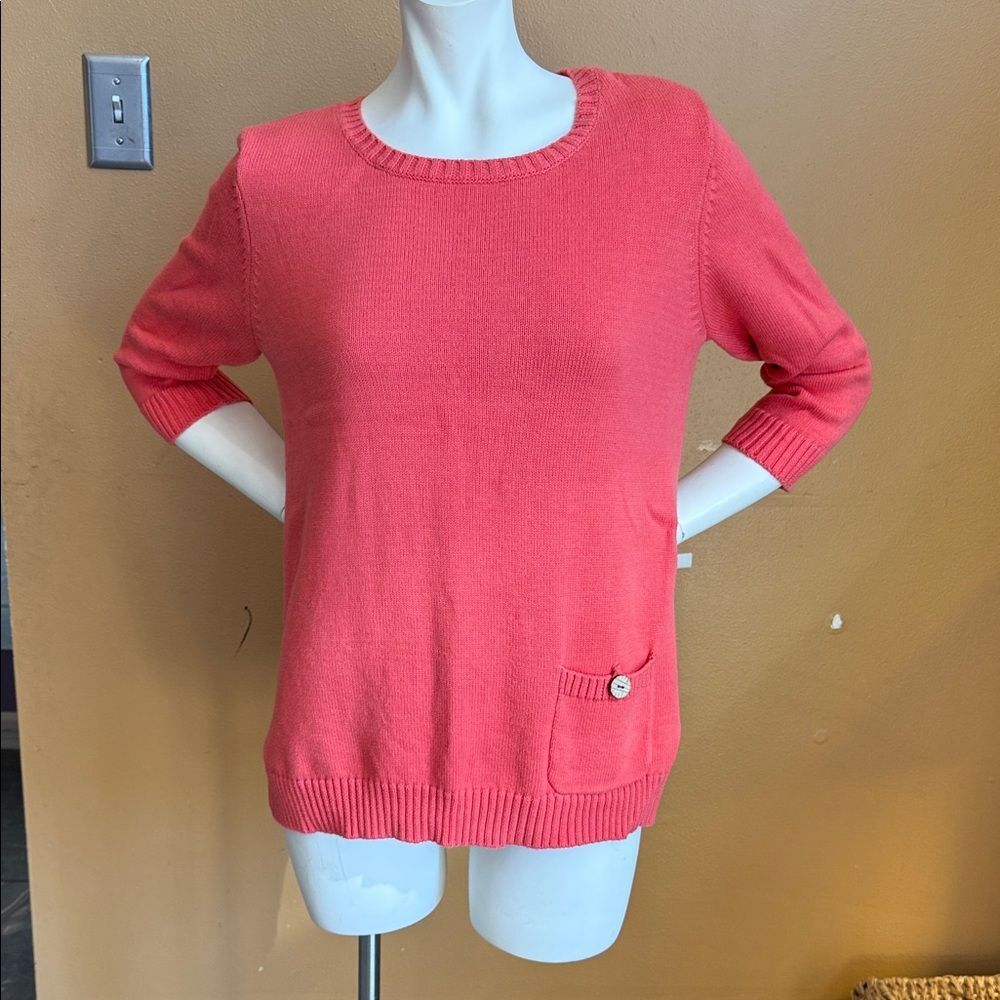 APPLESEEDS WOMENS PINK SWEATER 3/4 SLEEVES SIZE PM TEXTURED COTTON